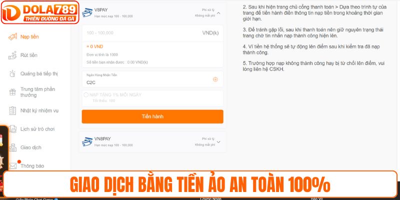 Giao dịch bằng tiền ảo an toàn 100%