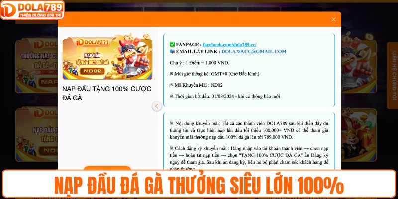 Nạp đầu đá gà thưởng siêu lớn 100%